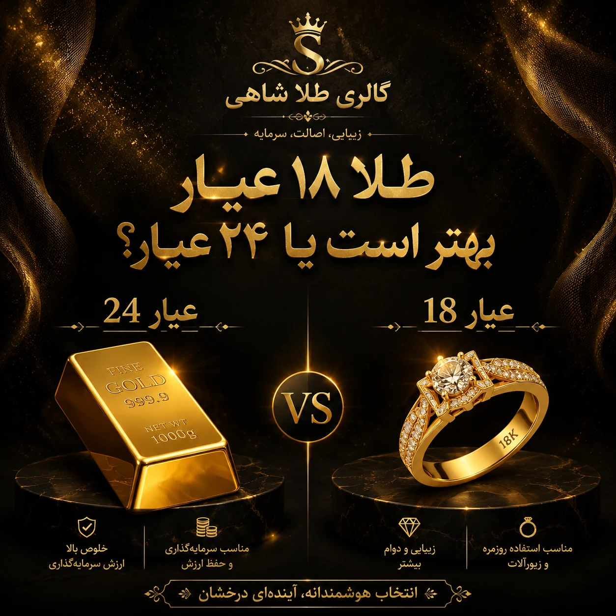 تفاوت طلای ۱۸ عیار با طلای ۲۴ عیار